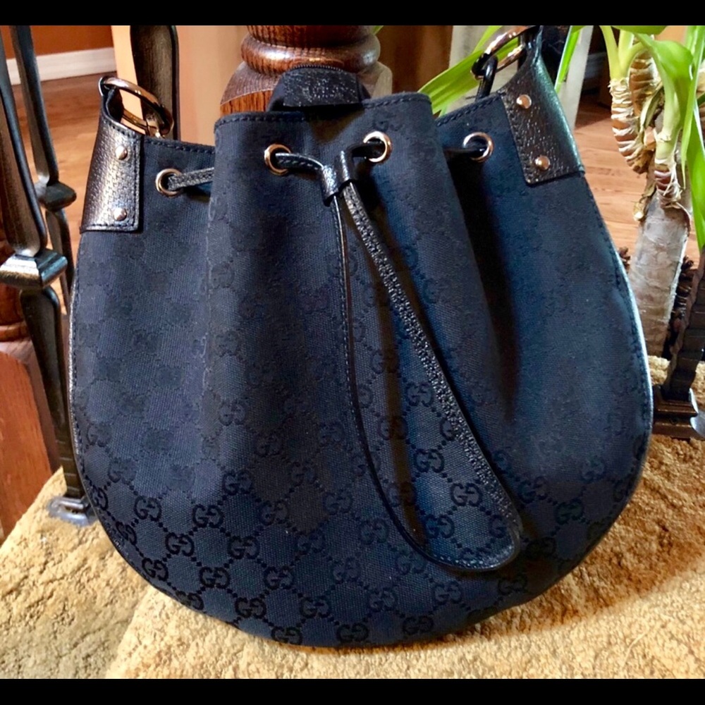 Gucci Black Fabric & Leather Silver GG Hardware